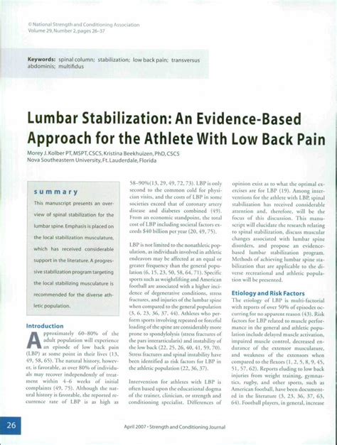 Pdf Lumbar Stabilization An Evidence Based Approach View Of Spinal Stabilization For The