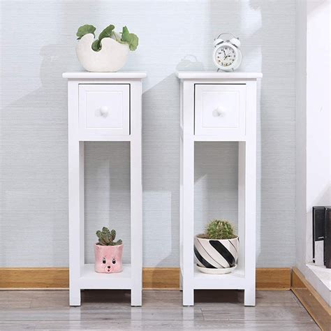 Exqui Bedside Tables Set Of 2 With Drawer White Slim Living Room Tables