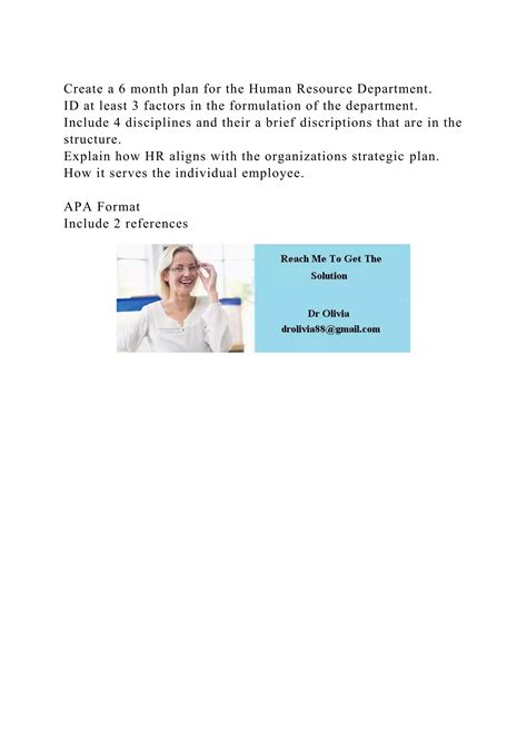 Create a 6 month plan for the Human Resource Department.ID at leas.docx