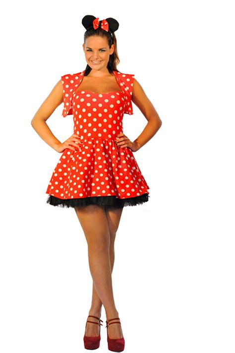 Halloween Womens Minnie Mouse Red Polka Dot Fancy Dress Costume Outfit