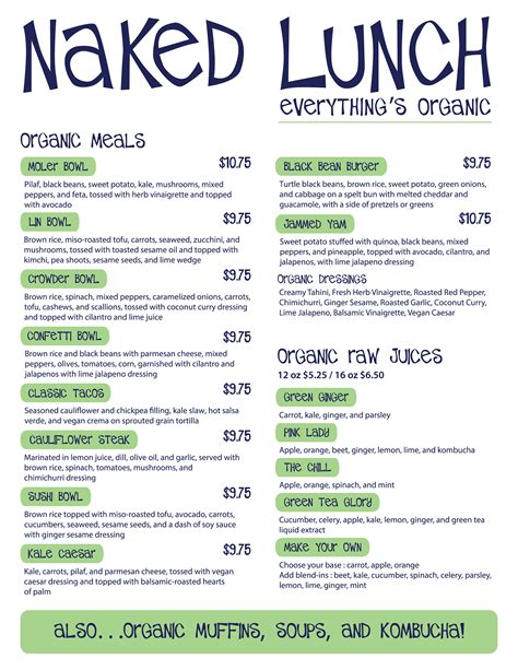 Naked Lunch Menu Prices And Locations Central Menus Hot Sex Picture