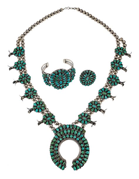 At Auction J M Begay Navajo Silver Squash Blossom Necklace Bracelet