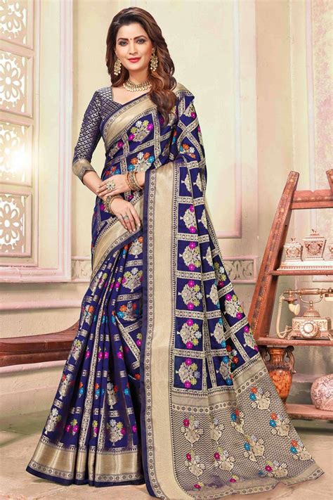 Buy designer cotton sarees, bengal cotton sari online in india. Buy Cotton Fabric Navy Blue Festive Wear Elegant Weaving ...