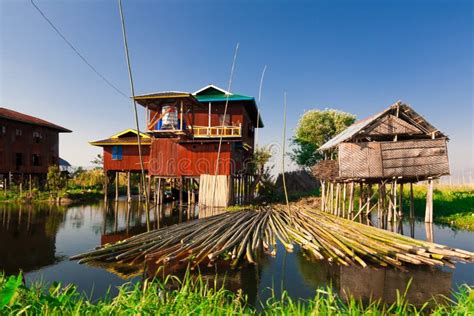 Myanmar Landscape Inle Lake Village Stock Image Image Of Scenery