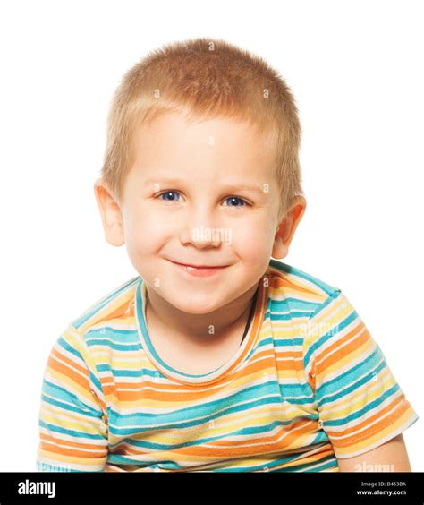 Happy Portrait Of Toddler Young Boy 4 Years Old Isolated On White And