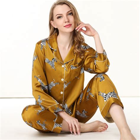golden zebra 100 silk pajamas sets women elegant long sleeve sexy pyjamas sets women noble pure