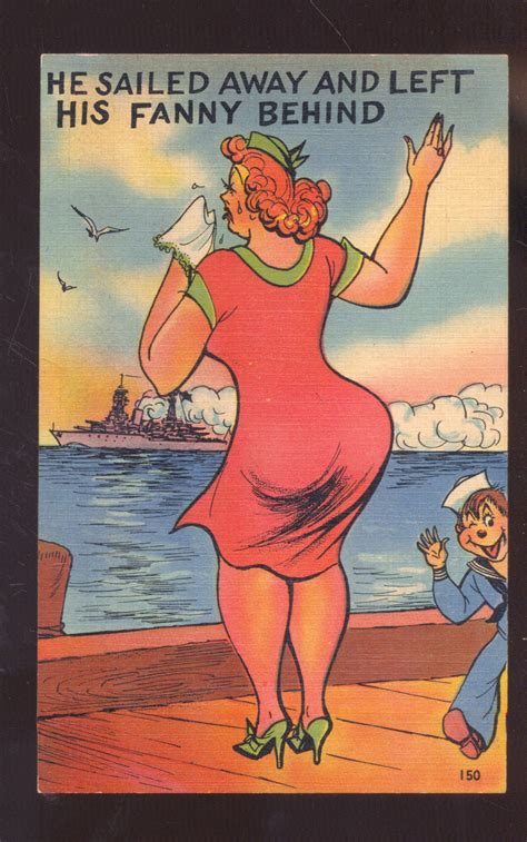 Fat Woman With Big Butt Sailor Left His Fanny Behind Vintage Comic Postcard Topics Cartoons