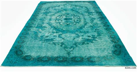 K0010643 Turquoise Hand Carved Over Dyed Rug 52 X 89 62 In X