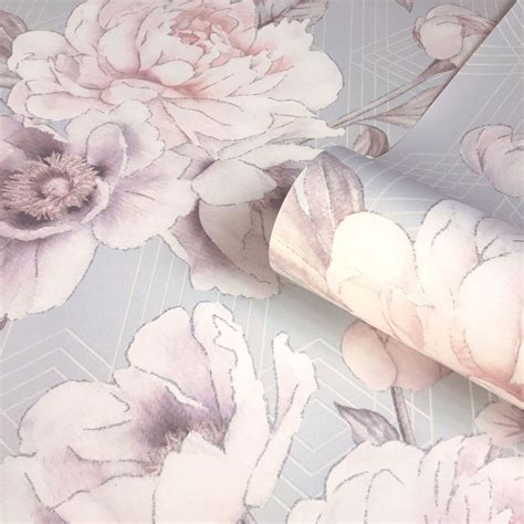 Stella Geometric Floral Wallpaper Blush Pinkgrey 9753 Belgravia Decor