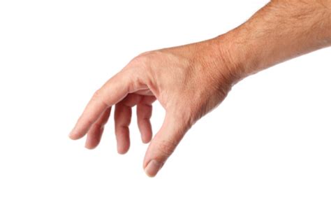Mans Right Hand Reaching Out To Grab Something On White Stock Photo