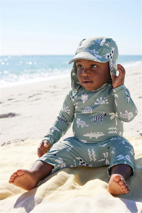 Buy Sage Green Sunsafe Swimsuit And Hat 2 Piece Set 3mths 7yrs From The