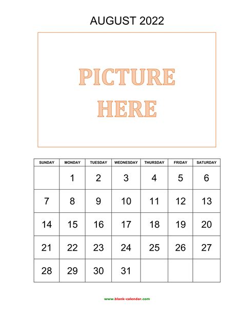 Free Download Printable August 2022 Calendar Pictures Can Be Placed At