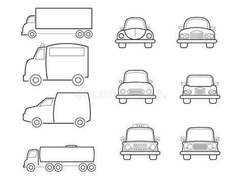 Cars Vans And Truck Line Icons Set Stock Vector Illustration Of Speed