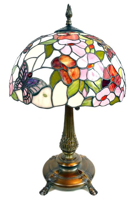 Lot Flowers And Butterflies Stained Glass Table Lamp
