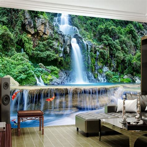 Beibehang Hd Photo 3d Wallpaper Custom Among Mountain Waterfall Flowing