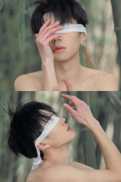 Two Pictures Of A Woman With Blindfolds Covering Her Eyes And Touching