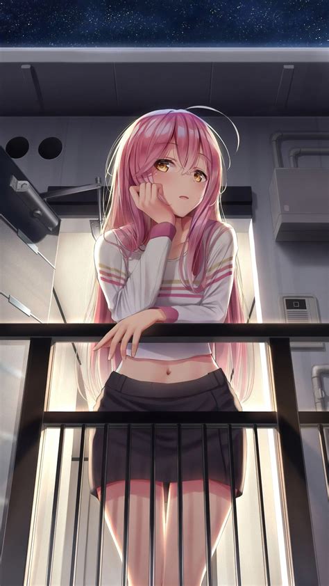 2160x3840 Pink Hair Anime Girl Standing In Balcony Sony