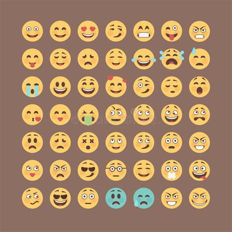 Emoticons Collection Flat Emoji Set Cute Smileys Icon Pack Stock
