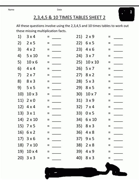 Identifying number patterns, multiplication drills, multiplying by numbers up to 10. Free Printable Multiplication Chart Table Worksheet For Kids