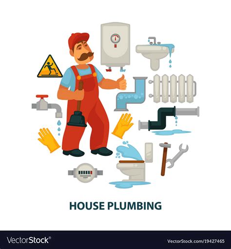 House Plumbing Promotional Poster With Plumber Vector Image