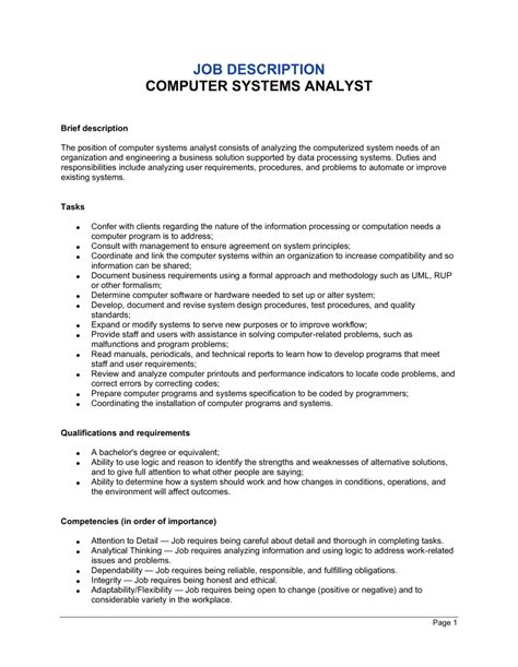 Computer System Analyst Job Description Template | by Business-in-a-Box™