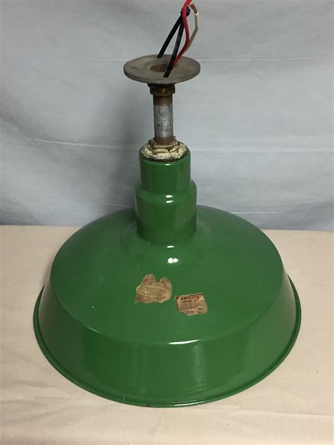 Original Green Industrial Porcelain Hanging Pendant Light 14 Abolite