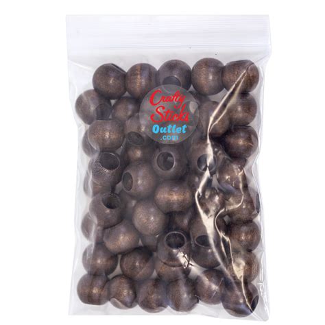 20mm Round Wooden Beads 8mm Large Opening Dark Brown Wood