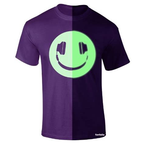 Glow In The Dark Headphone Smiley M Purple New Premium Loosefit T