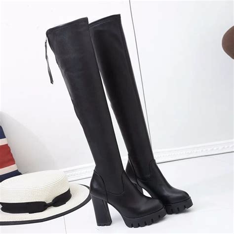 High Heeled Womens Boots In Autumn Winter Europe Pu Leather Knee