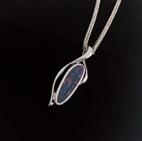 Natural Black Opal Sterling Silver Necklace October Etsy