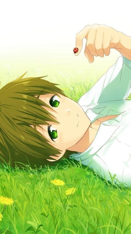 Anime Cute Boy Lying On Garden Wallpaper Download Mobcup