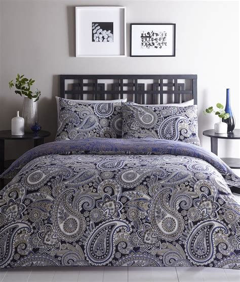 King Size Duvet Set Navy Ethnic Paisley Printed Reversible King Size