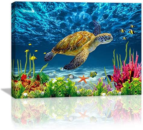 Amazon Com Bathroom Wall Decor Blue Ocean Sea Turtle Wall Art Poster