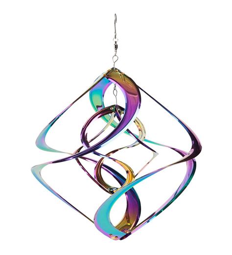 Vibrant Multi Colored Iridescent Dual Spiral Hanging Metal Wind Spinner