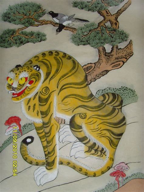 Korean Tiger Painting Tiger And Birds Needs A Coat Of Coffee Beans To
