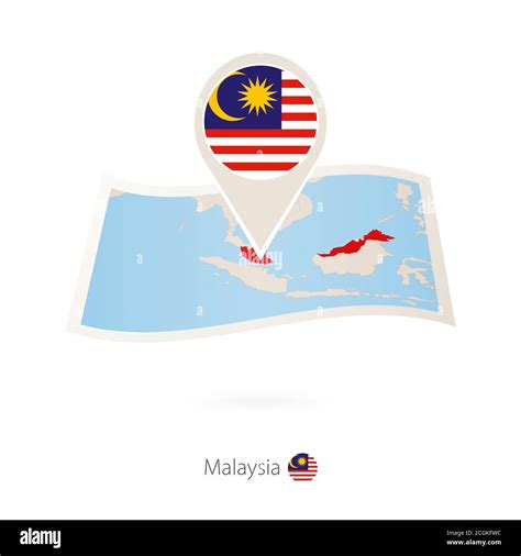 Folded Paper Map Of Malaysia With Flag Pin Of Malaysia Vector