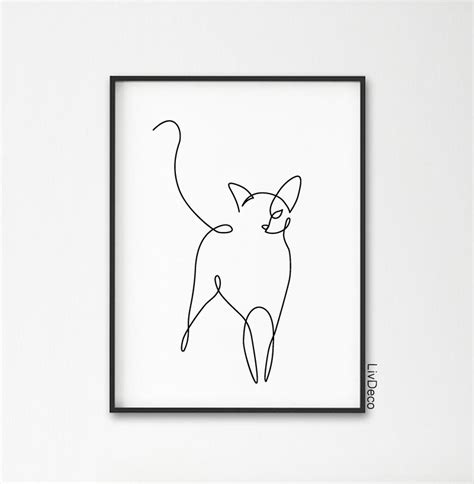 Abstract Cat One Line Drawing Wall Decor Print Miimalist Art Animals