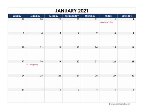 2021 Excel Calendar Spreadsheet Template Free Printable Templates