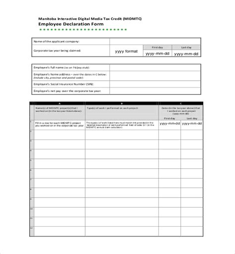 Free Sample Employee Declaration Forms In Pdf Excel Word