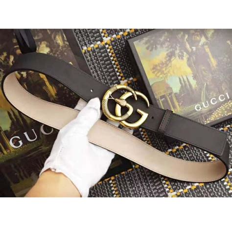 Gucci Unisex Leather Belt With Double G Buckle With Snake In Black