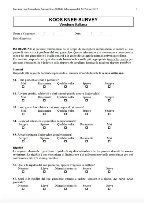 Koos Knee Injury And Osteoarthritis Outcome Score Fisioscience