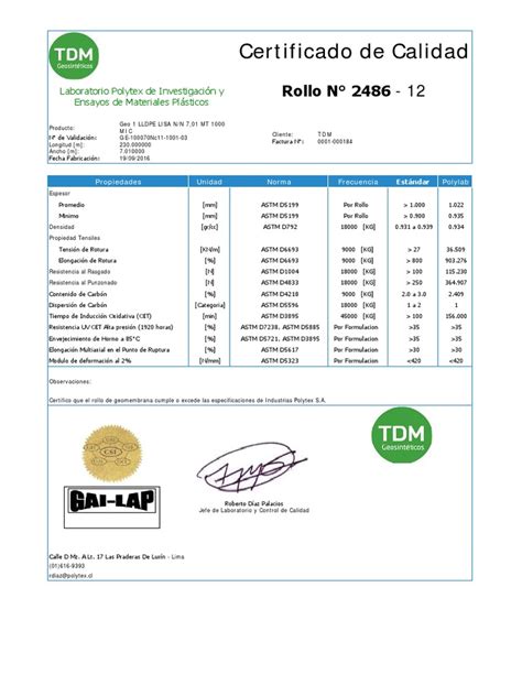 Certificado De Calidad Fact 0001 000184 Liso Llpe Serie 2486 12 100mm