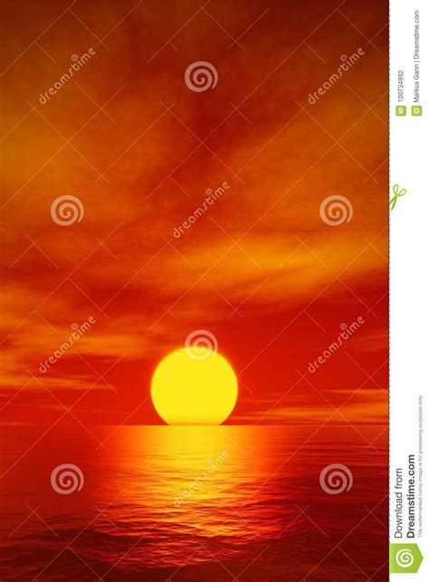 Big Beautiful Red Sunset Over The Ocean Stock Illustration