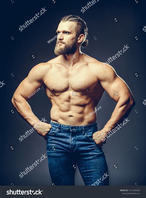 Portrait Athleltic Muscular Bearded Man Posing Stock Photo