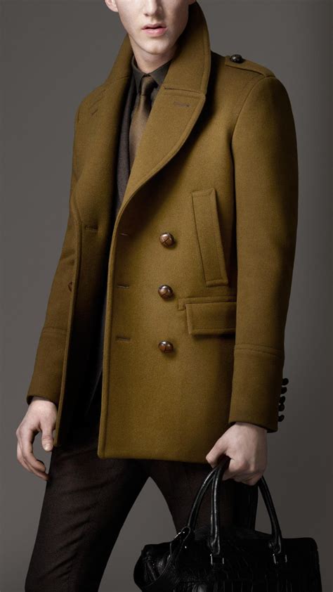 Lyst Burberry Felted Wool Pea Coat In Green For Men