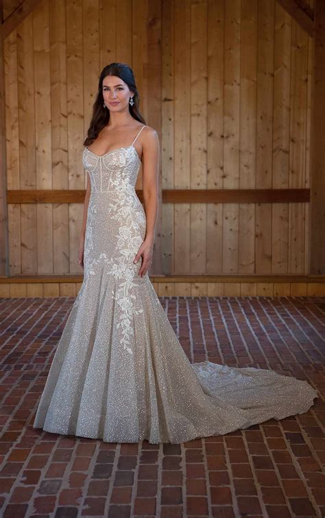 Sparkle Fit And Flare Wedding Dress With Spaghetti Straps Kleinfeld