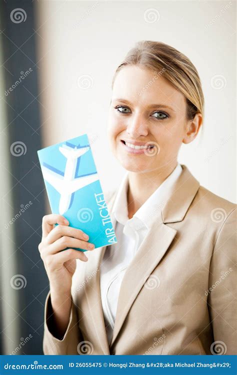 Businesswoman Holding Air Ticket Stock Image Image Of Airport Length