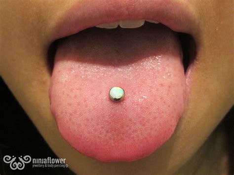 Tongue Piercing With White Opal Cab Tongue Tonguepiercing Piercing Bodypiercing Bodyjewelry