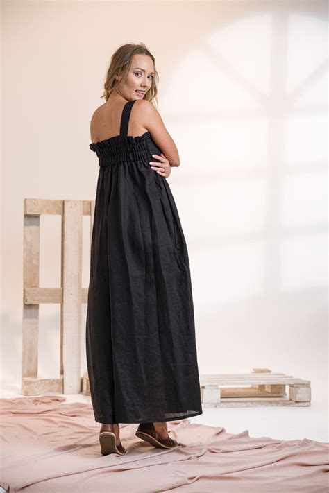 Black Linen Jumpsuit Linen Dungarees Adjustable Straps Etsy