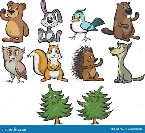 Cute Cartoon Forest Animals Stock Vector Illustration Of Mammal Pine
